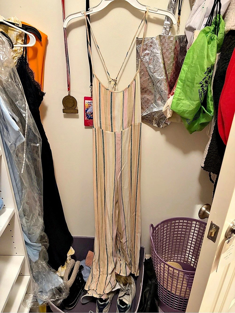 O’Neill Striped Wide Leg Jumpsuit in Cream & Pink Size XS